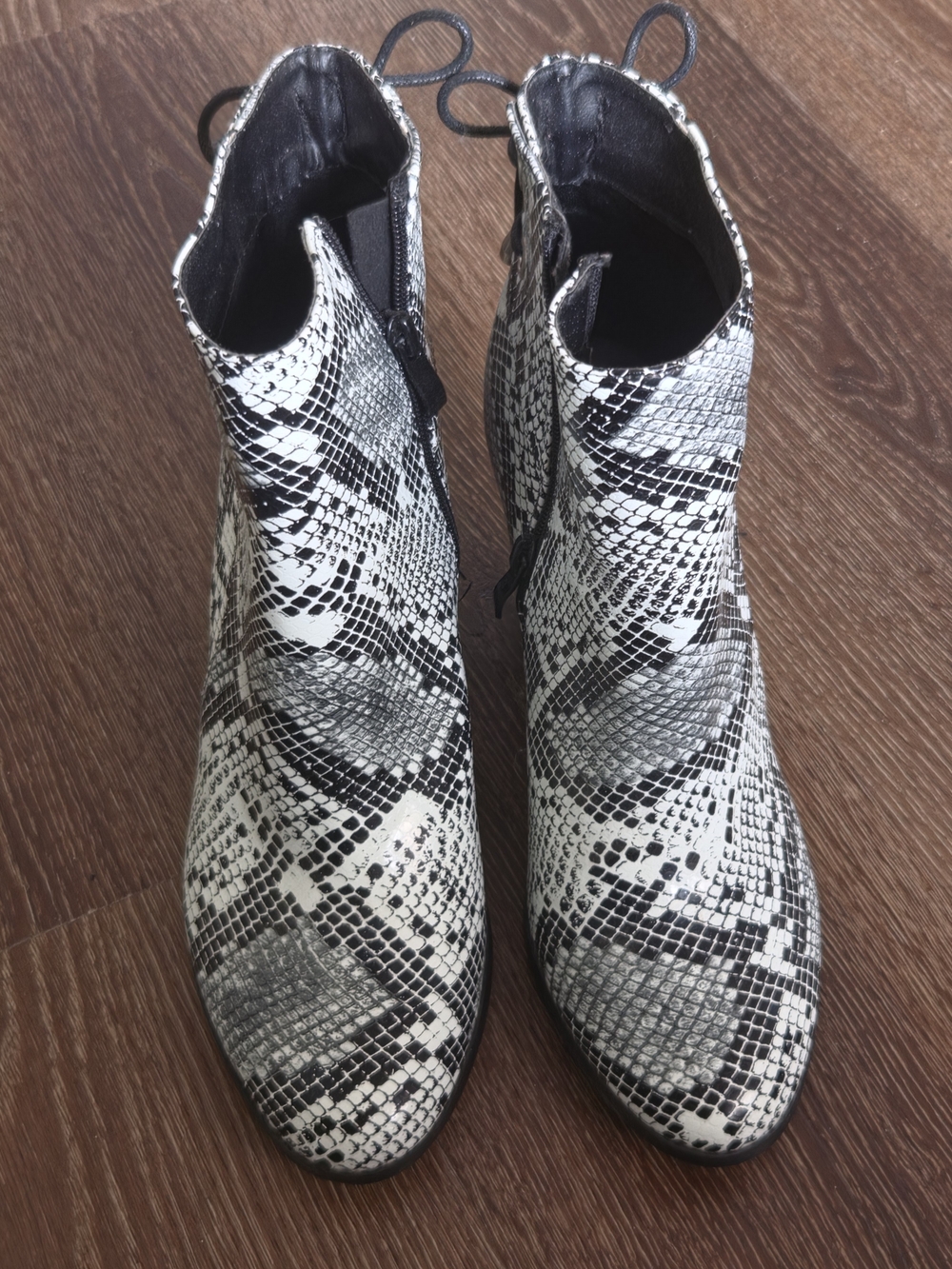 Forever Women’s Snake-Print Ankle Boots in Black & White 8.5